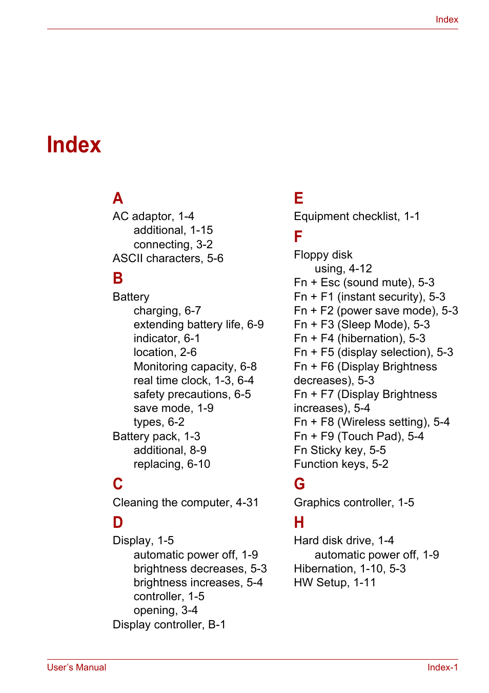 Index | Toshiba SATELLITE U400 User Manual | Page 175 / 177