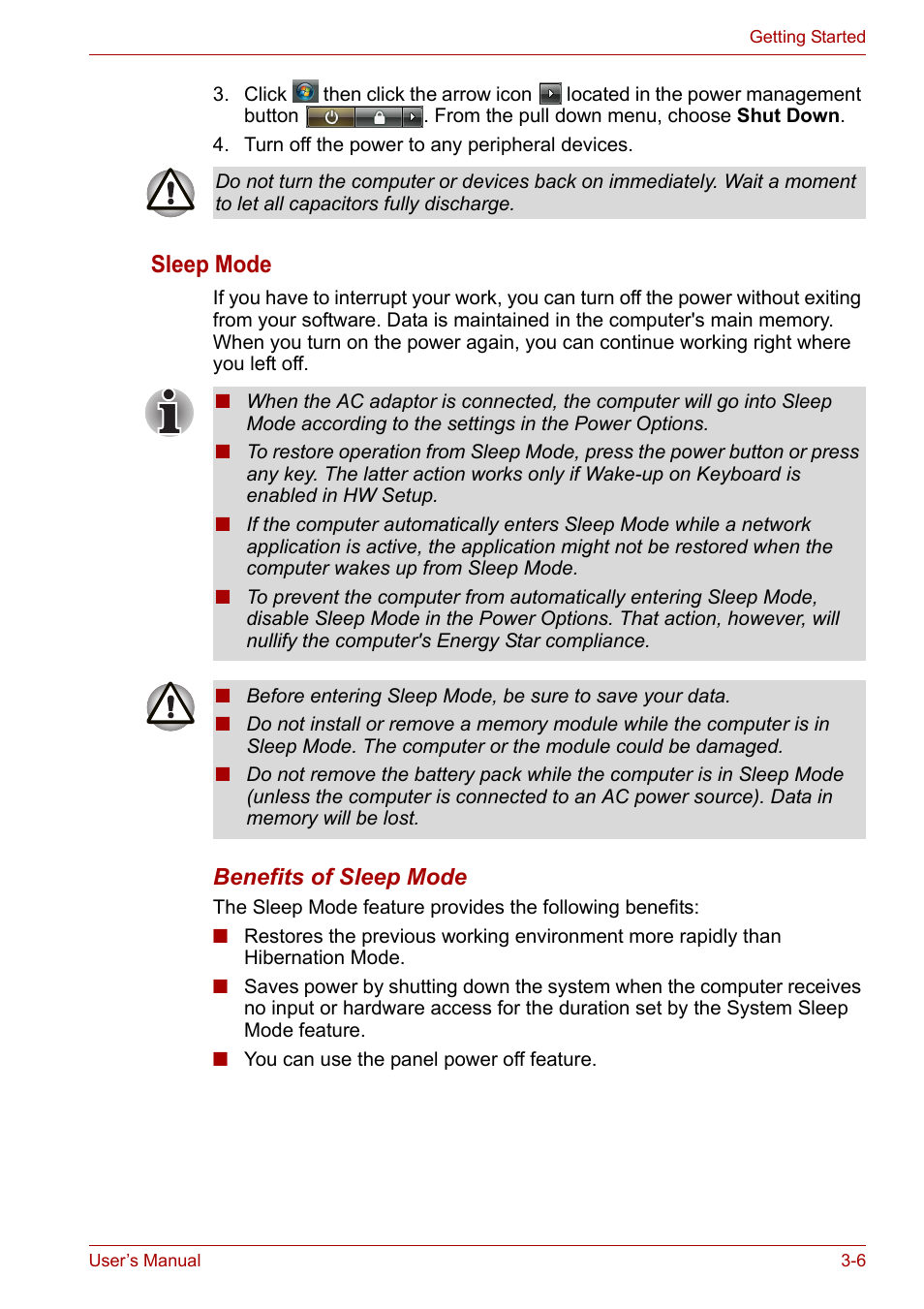 Sleep mode | Toshiba SATELLITE U400 User Manual | Page 55 / 177