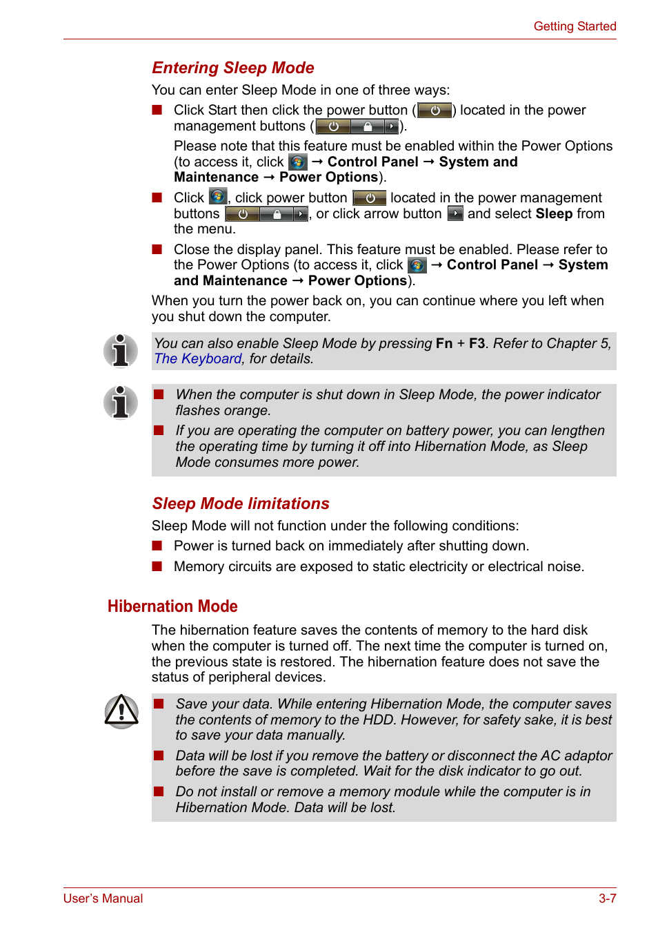 Hibernation mode | Toshiba SATELLITE U400 User Manual | Page 56 / 177