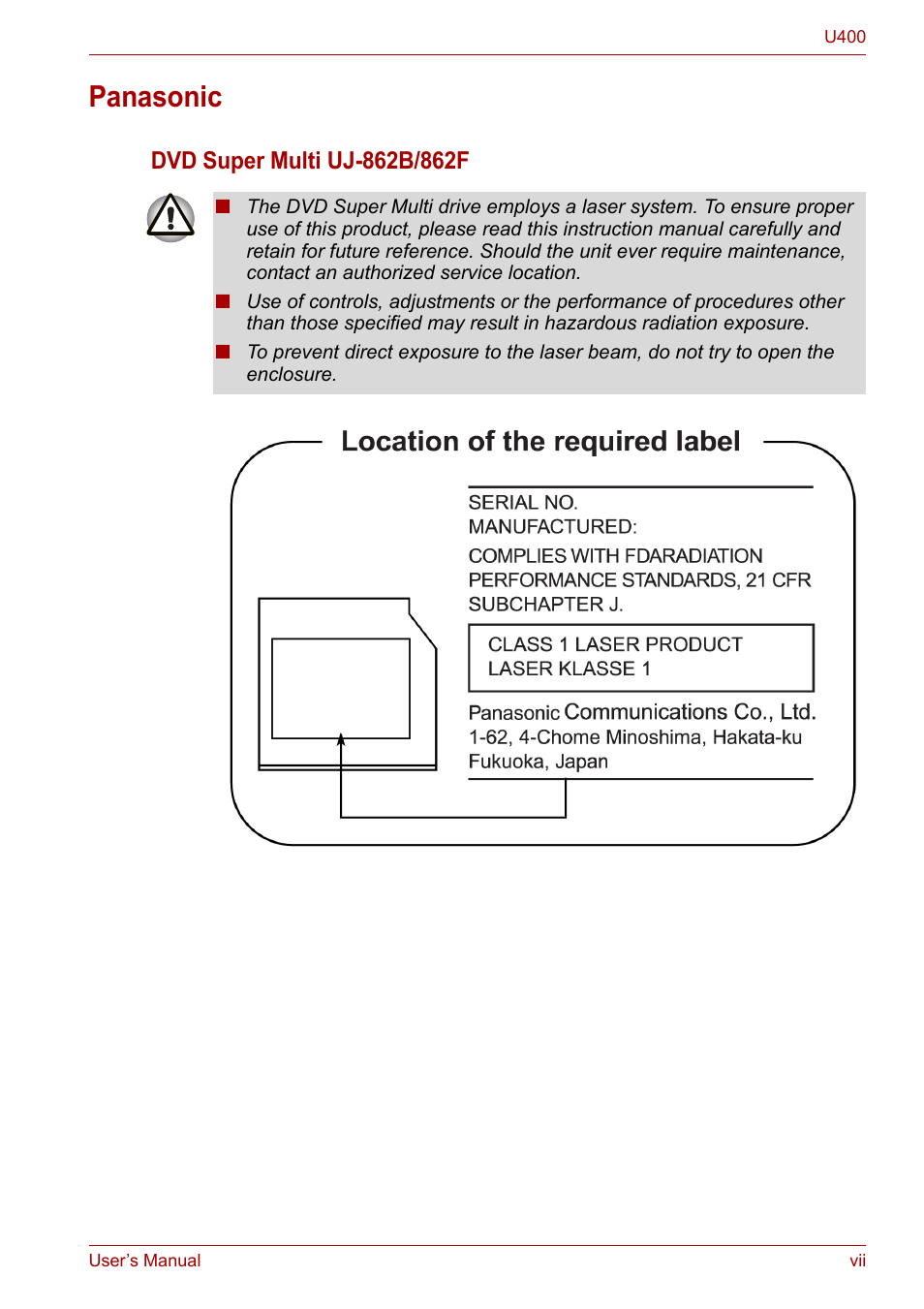 Panasonic | Toshiba SATELLITE U400 User Manual | Page 7 / 177