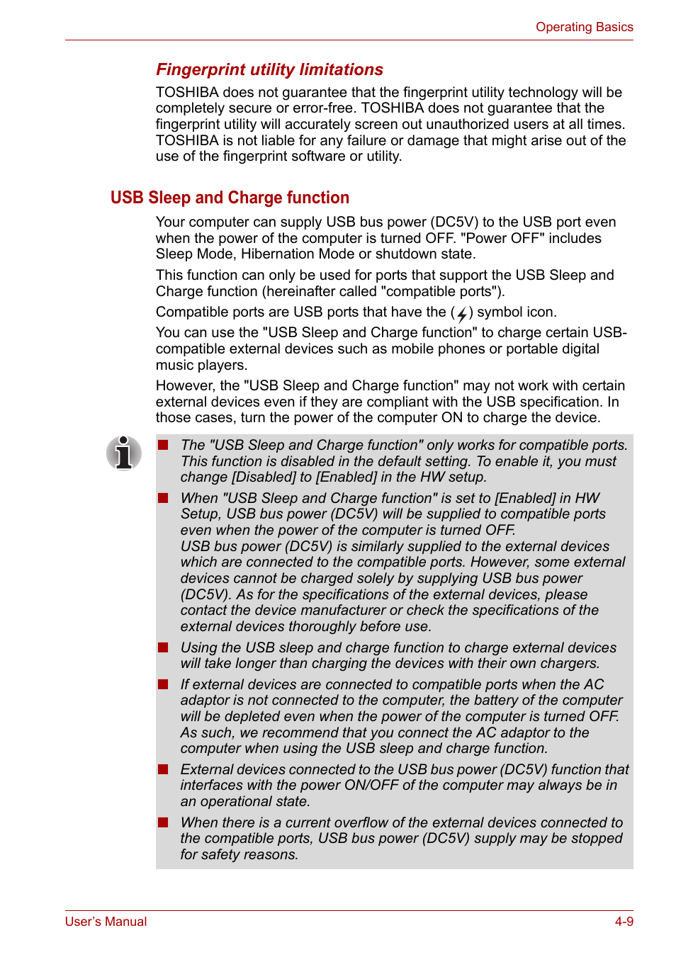 Usb sleep and charge function | Toshiba SATELLITE U400 User Manual | Page 70 / 177