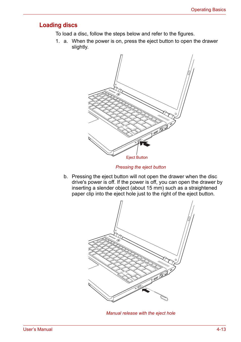 Loading discs | Toshiba SATELLITE U400 User Manual | Page 74 / 177