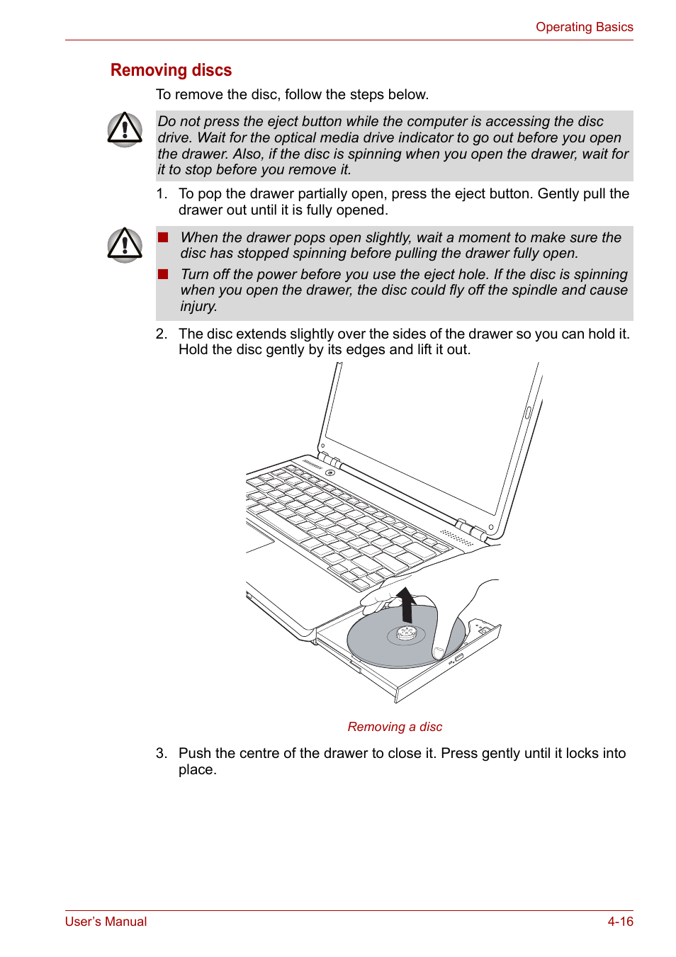 Removing discs | Toshiba SATELLITE U400 User Manual | Page 77 / 177