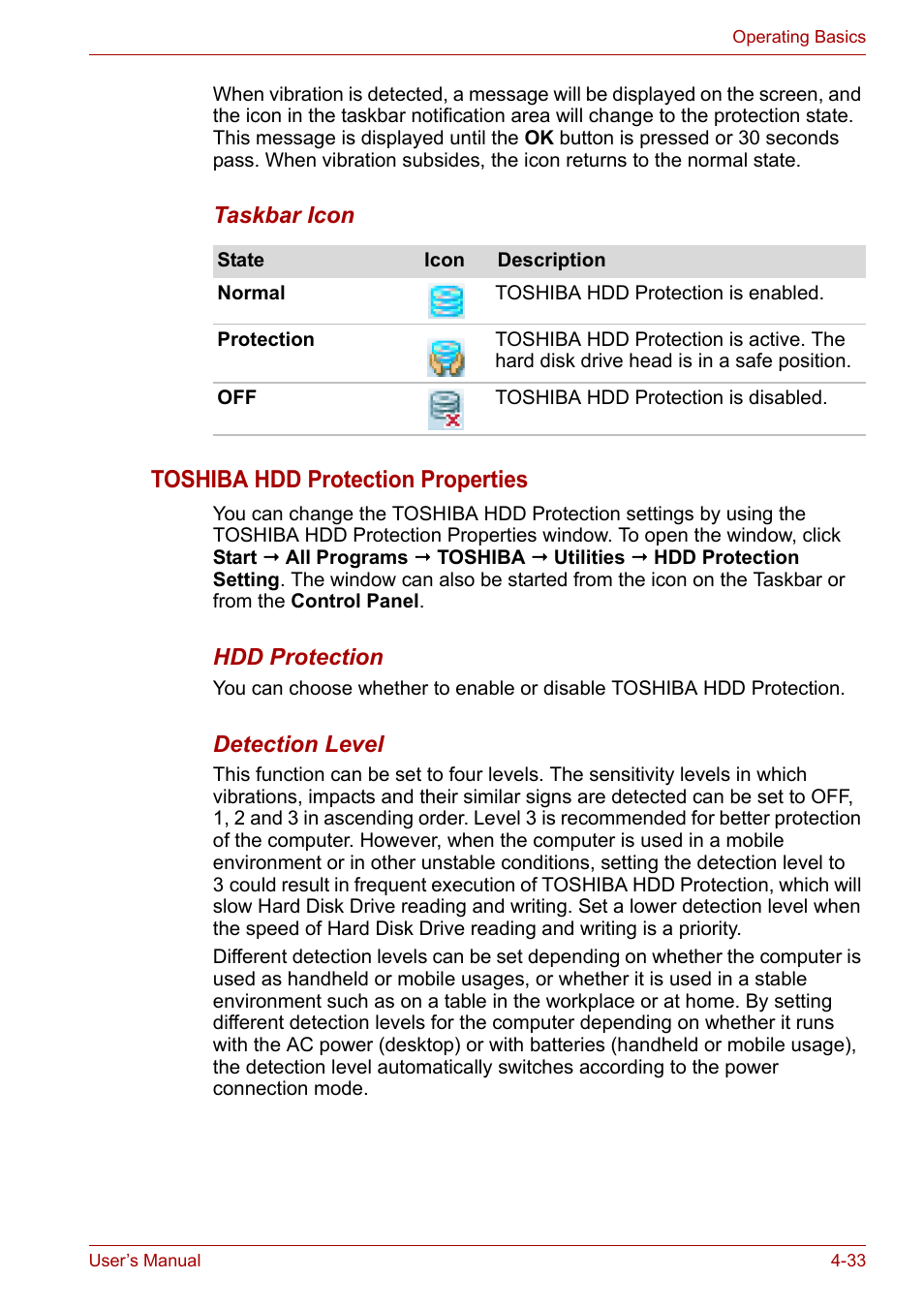 Toshiba hdd protection properties | Toshiba SATELLITE U400 User Manual | Page 94 / 177