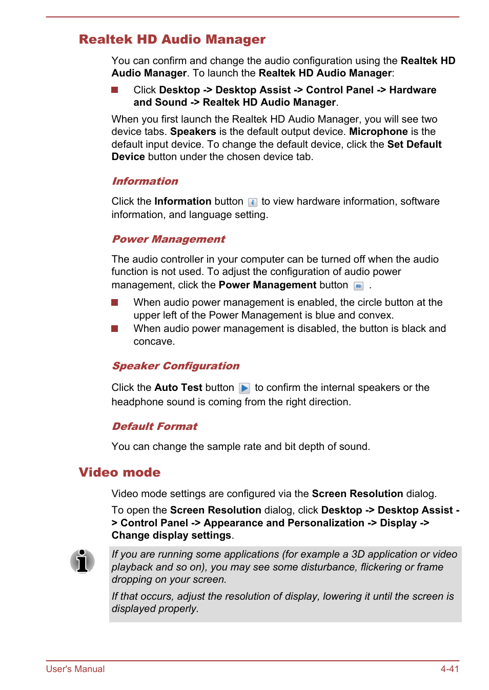 Realtek hd audio manager, Video mode | Toshiba Qosmio DX730 User Manual | Page 102 / 143