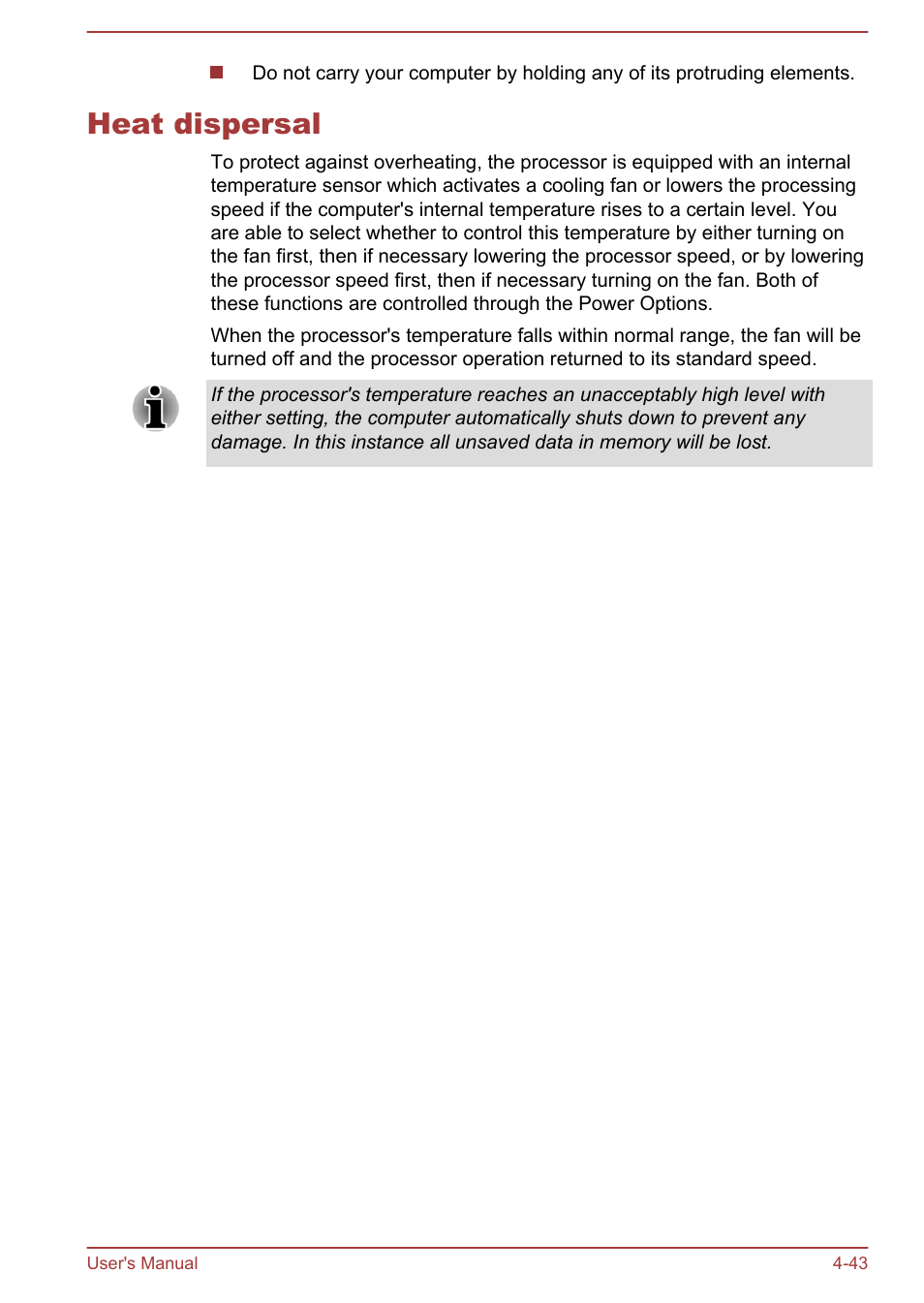 Heat dispersal, Heat dispersal -43 | Toshiba Qosmio DX730 User Manual | Page 104 / 143