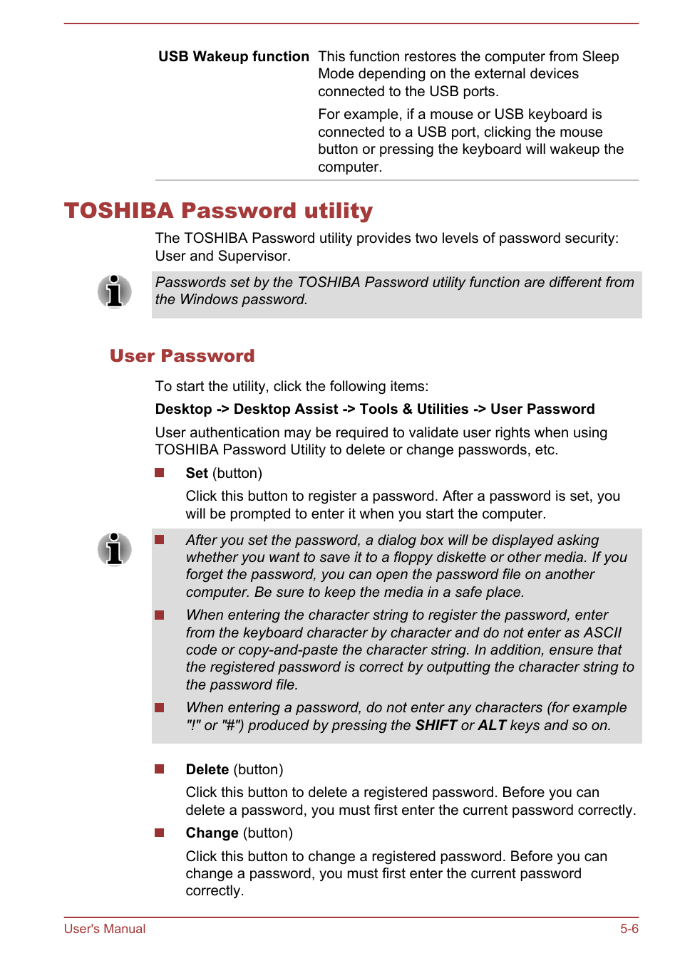 Toshiba password utility, User password, Toshiba password utility -6 | Toshiba Qosmio DX730 User Manual | Page 110 / 143