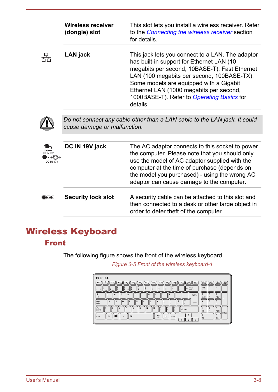 Wireless keyboard, Front, Wireless keyboard -8 | Toshiba Qosmio DX730 User Manual | Page 47 / 143