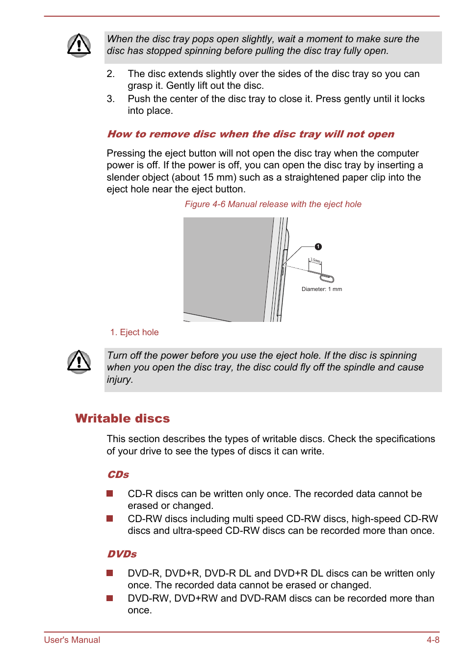 Writable discs | Toshiba Qosmio DX730 User Manual | Page 69 / 143