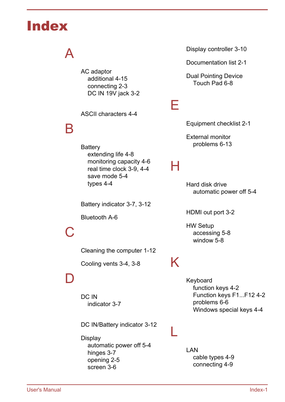 Index, Index a | Toshiba Satellite U840T User Manual | Page 106 / 108