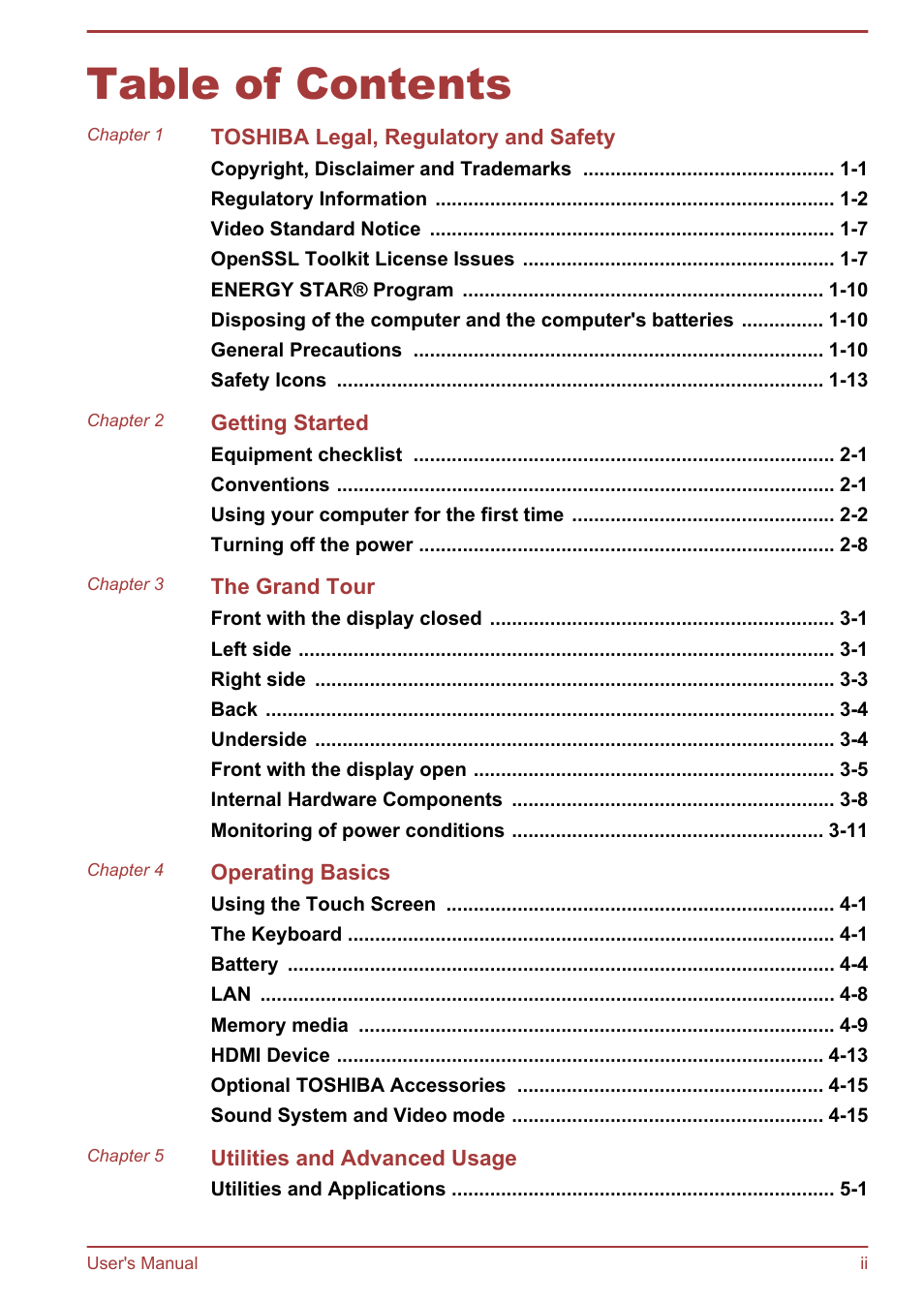 Toshiba Satellite U840T User Manual | Page 2 / 108