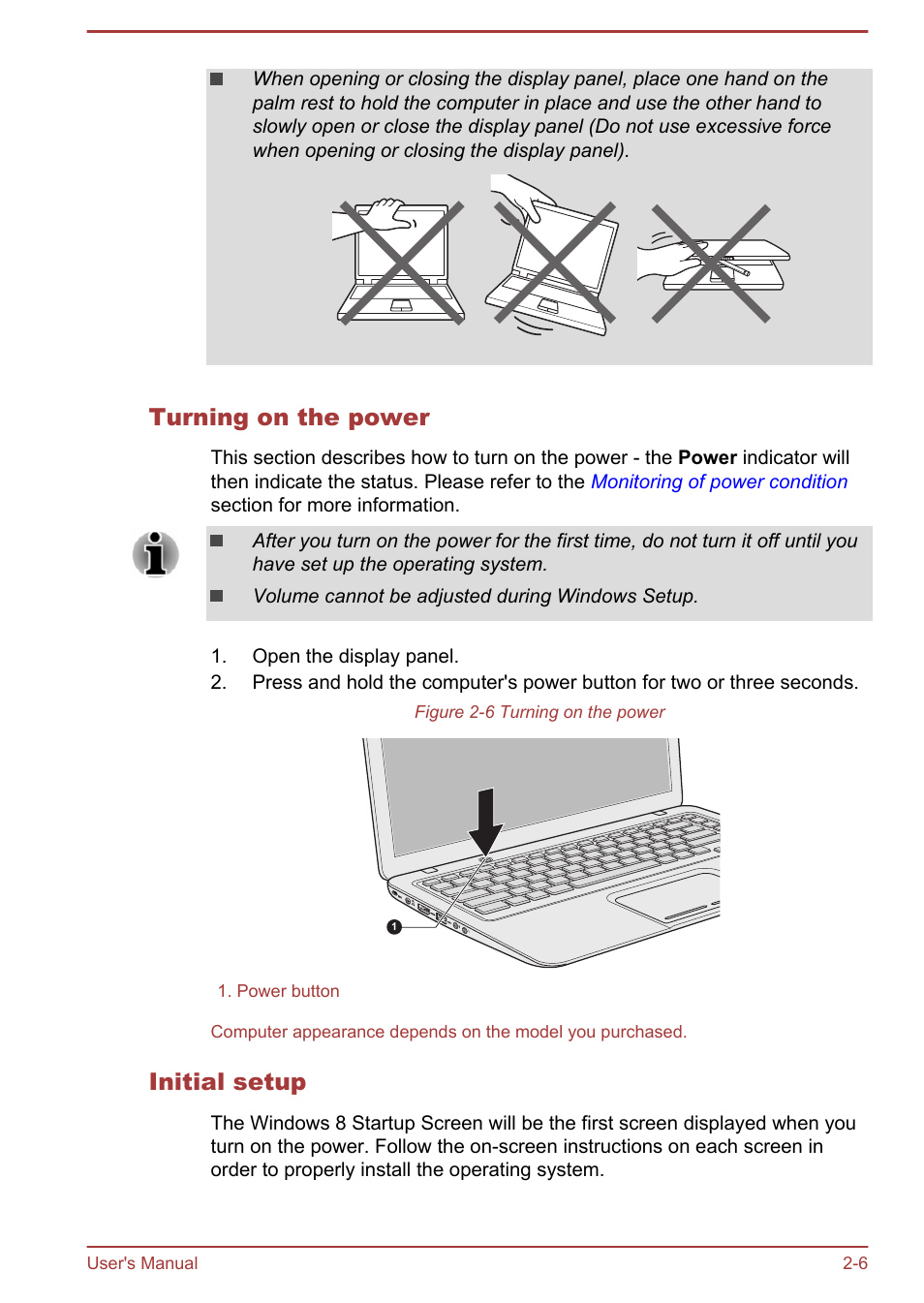 Turning on the power, Initial setup | Toshiba Satellite U840T User Manual | Page 22 / 108