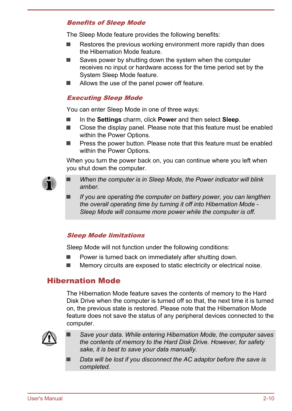 Hibernation mode | Toshiba Satellite U840T User Manual | Page 26 / 108