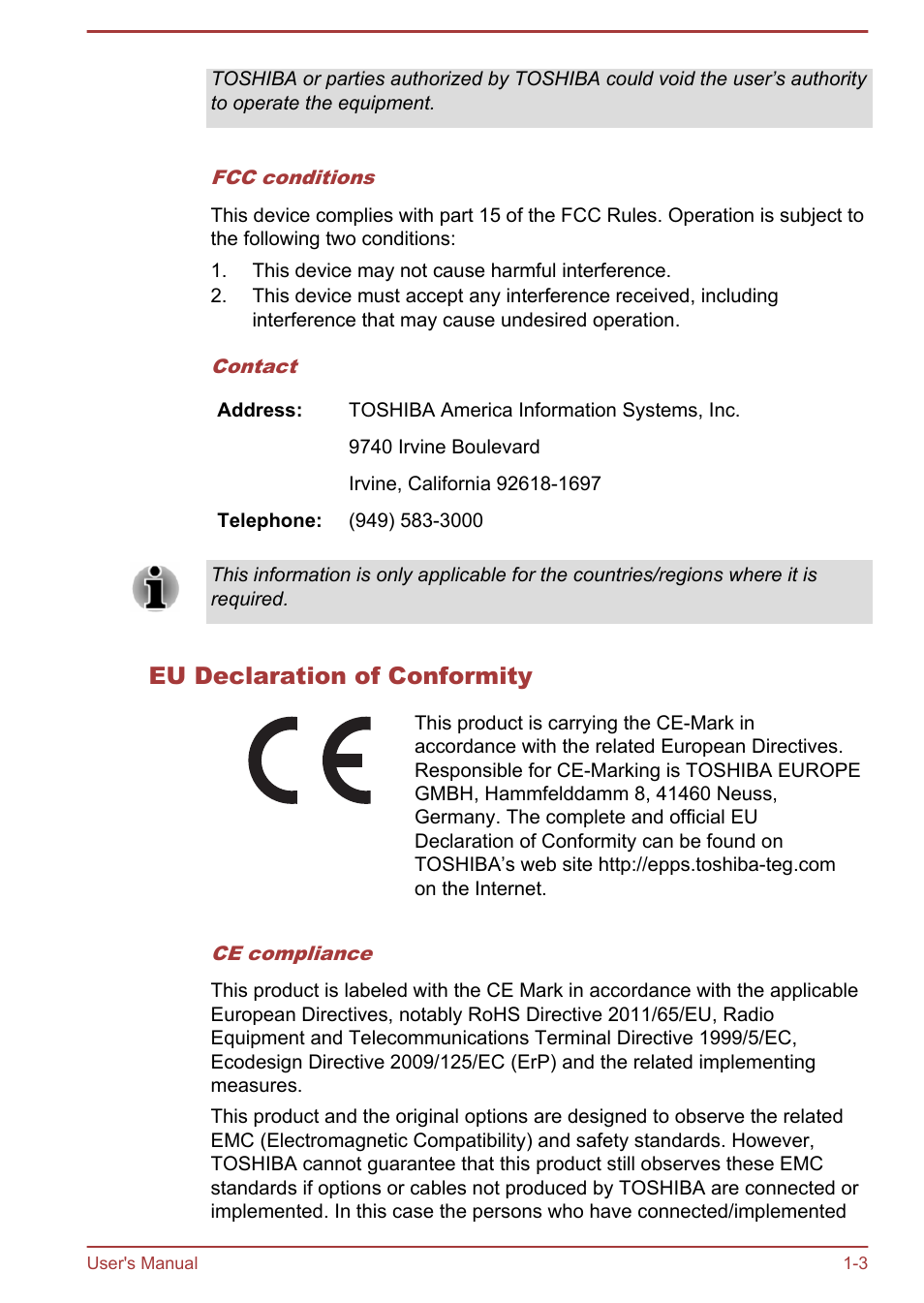 Eu declaration of conformity | Toshiba Satellite U840T User Manual | Page 6 / 108