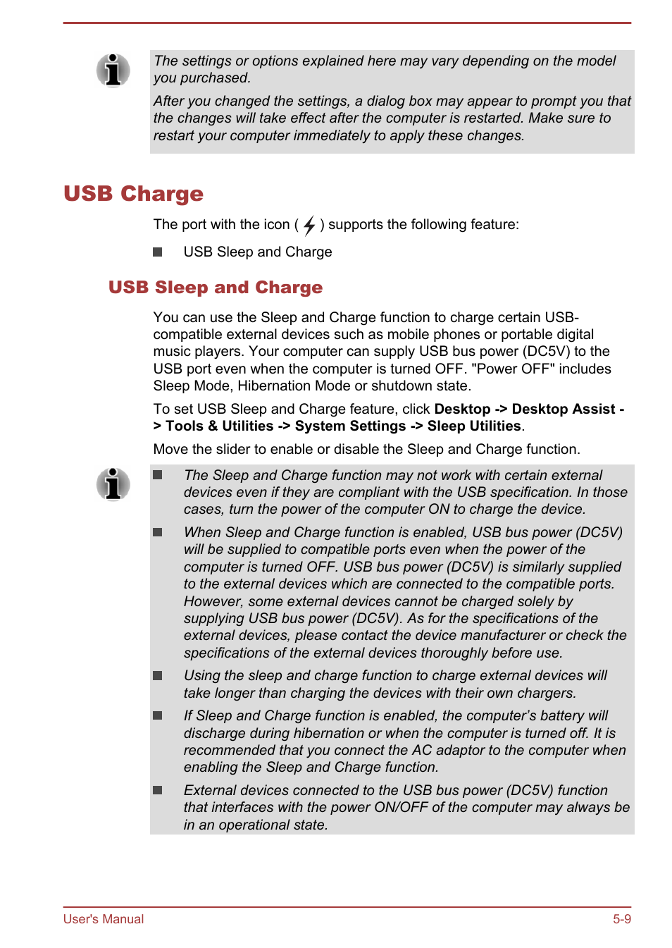 Usb charge, Usb sleep and charge, Usb charge -9 | Toshiba Satellite U840T User Manual | Page 66 / 108
