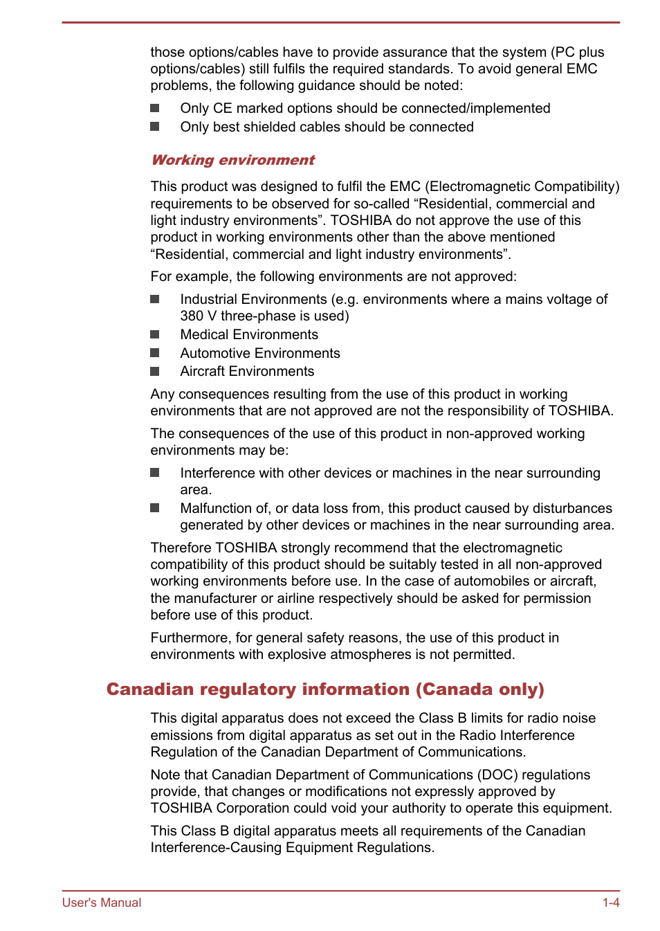 Canadian regulatory information (canada only) | Toshiba Satellite U840T User Manual | Page 7 / 108