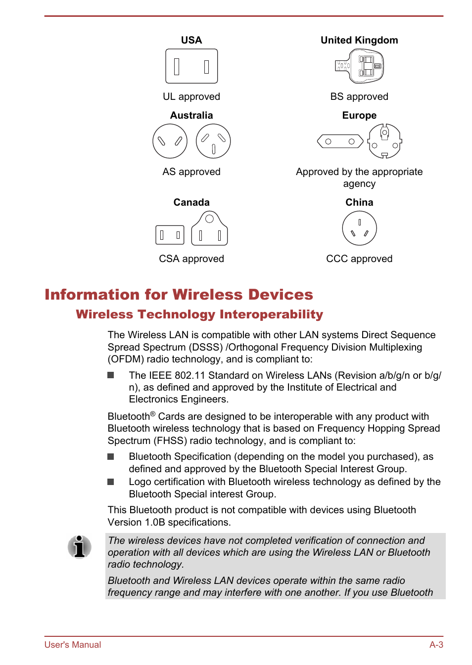 Information for wireless devices, Wireless technology interoperability | Toshiba Satellite U840T User Manual | Page 91 / 108