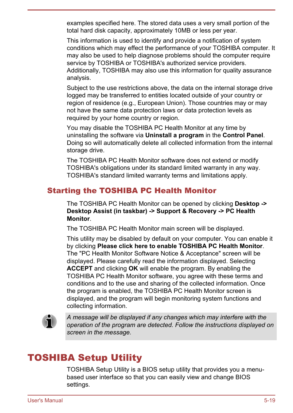 Starting the toshiba pc health monitor, Toshiba setup utility, Toshiba setup utility -19 | Toshiba Portege Z10T-A User Manual | Page 103 / 139
