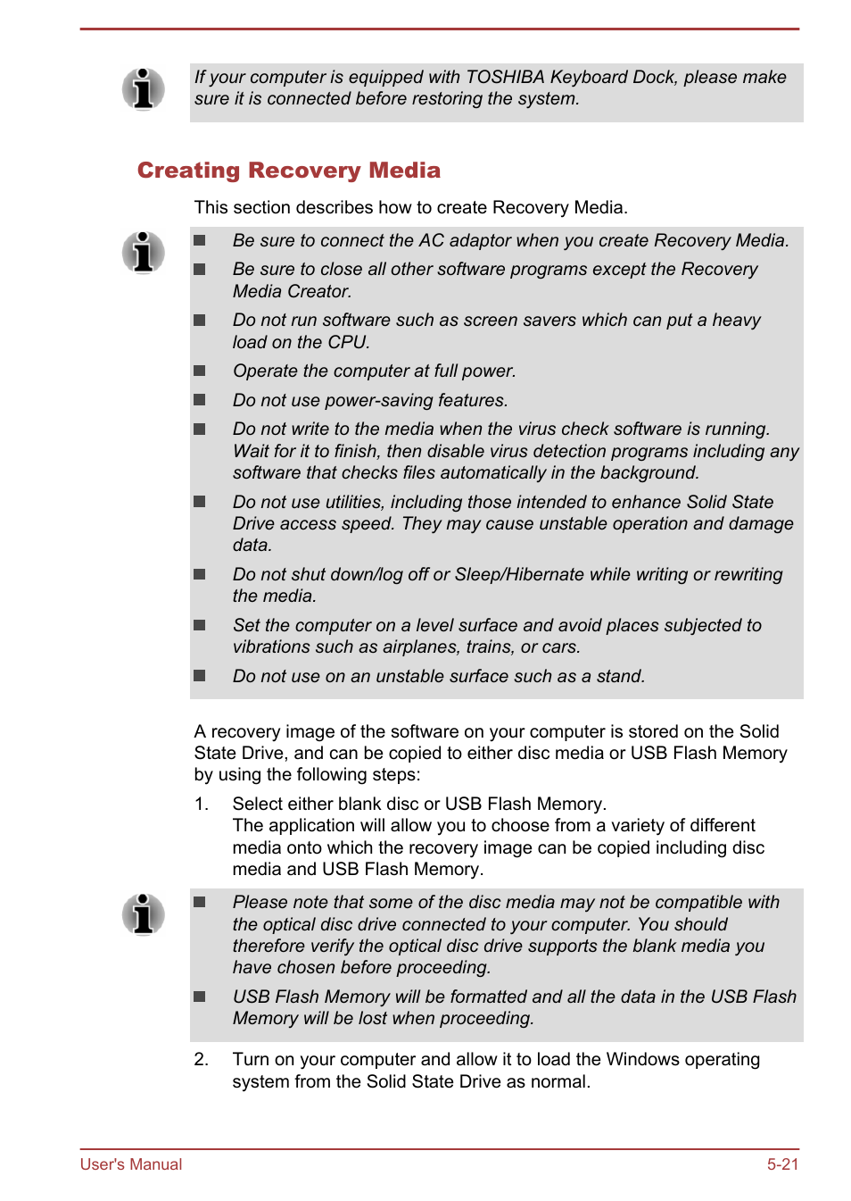 Creating recovery media | Toshiba Portege Z10T-A User Manual | Page 105 / 139