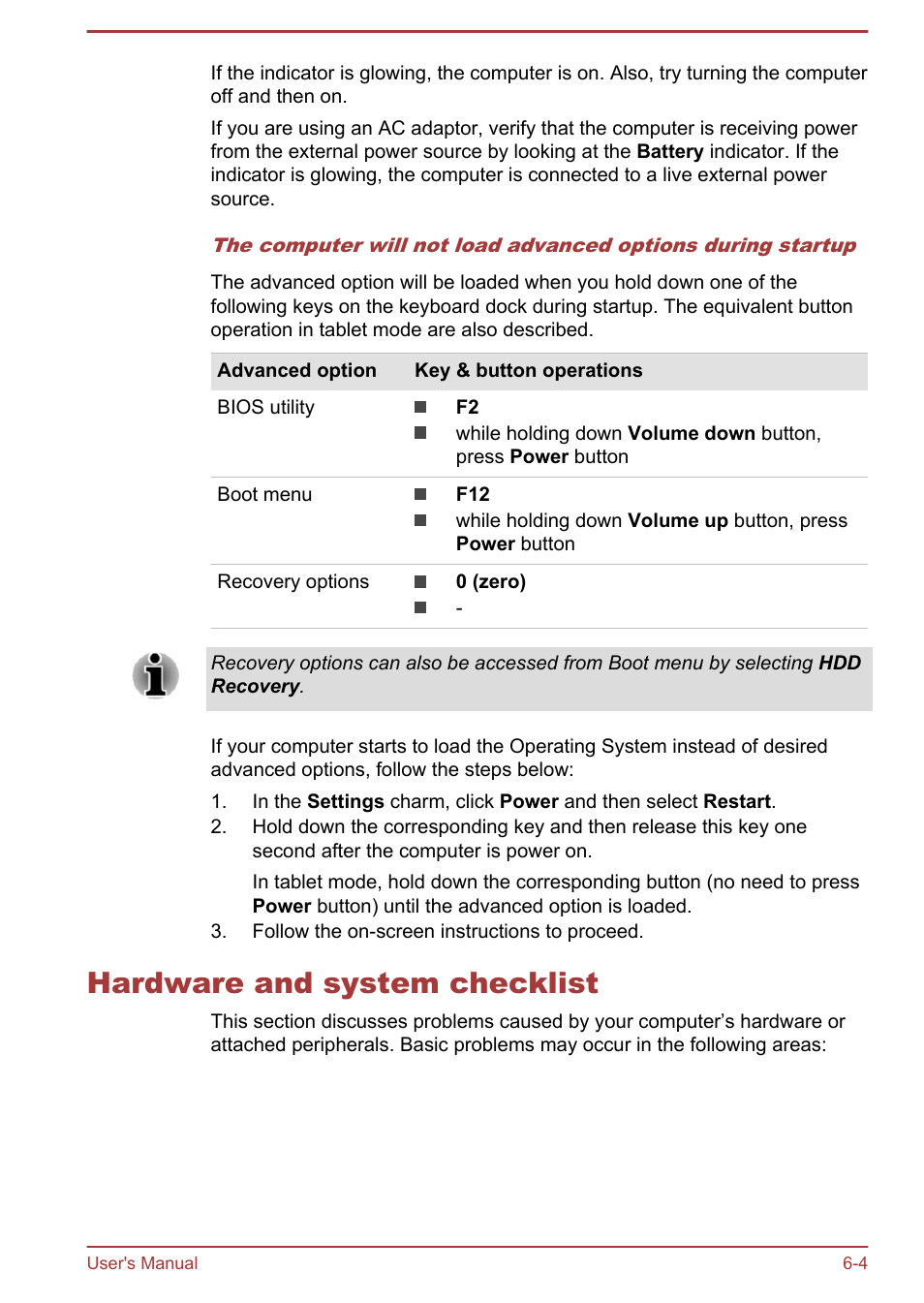 Hardware and system checklist, Hardware and system checklist -4 | Toshiba Portege Z10T-A User Manual | Page 112 / 139