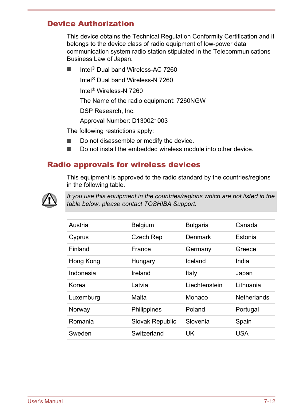 Device authorization, Radio approvals for wireless devices | Toshiba Portege Z10T-A User Manual | Page 133 / 139