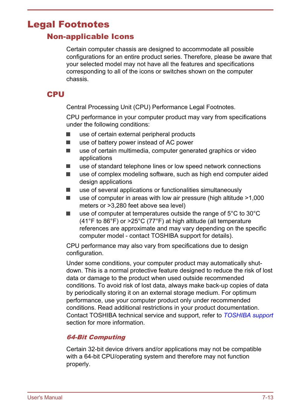 Legal footnotes, Non-applicable icons, Legal footnotes -13 | Legal, Footnotes | Toshiba Portege Z10T-A User Manual | Page 134 / 139