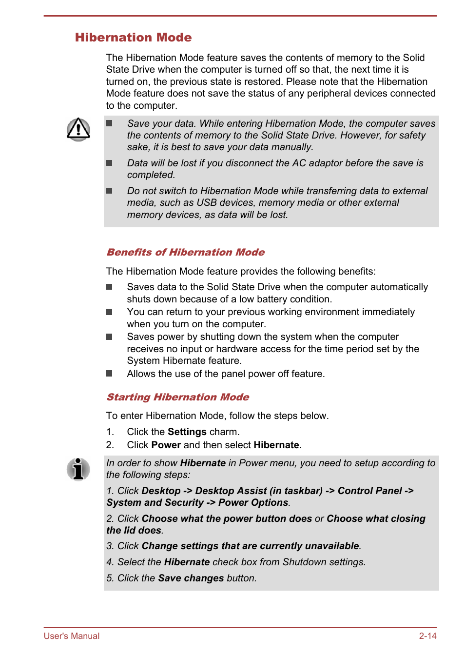 Hibernation mode | Toshiba Portege Z10T-A User Manual | Page 34 / 139