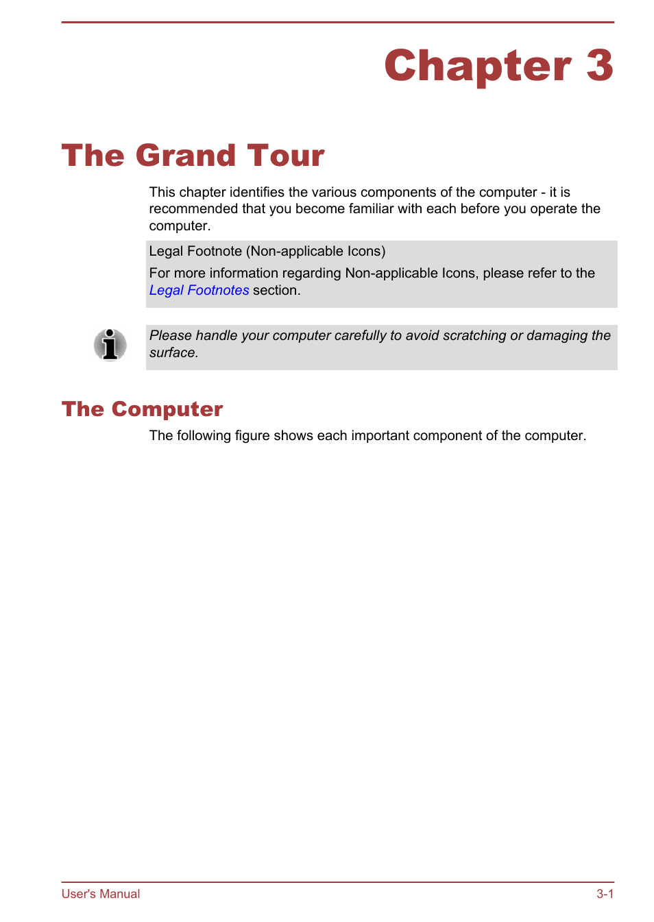 Chapter 3 the grand tour, The computer, Chapter 3 | The grand tour, The computer -1 | Toshiba Portege Z10T-A User Manual | Page 36 / 139