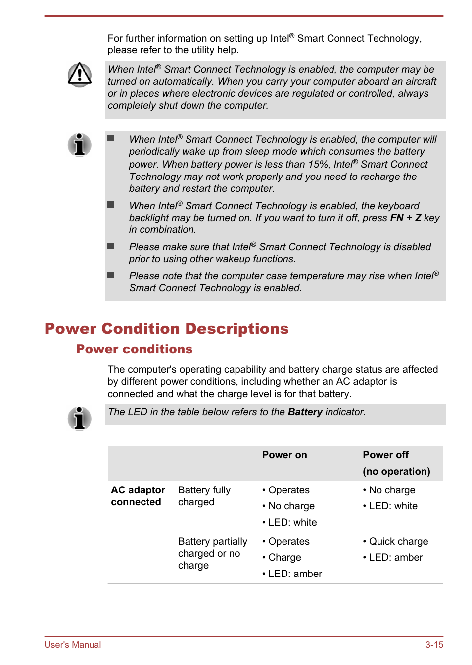 Power condition descriptions, Power conditions, Power condition descriptions -15 | Toshiba Portege Z10T-A User Manual | Page 50 / 139