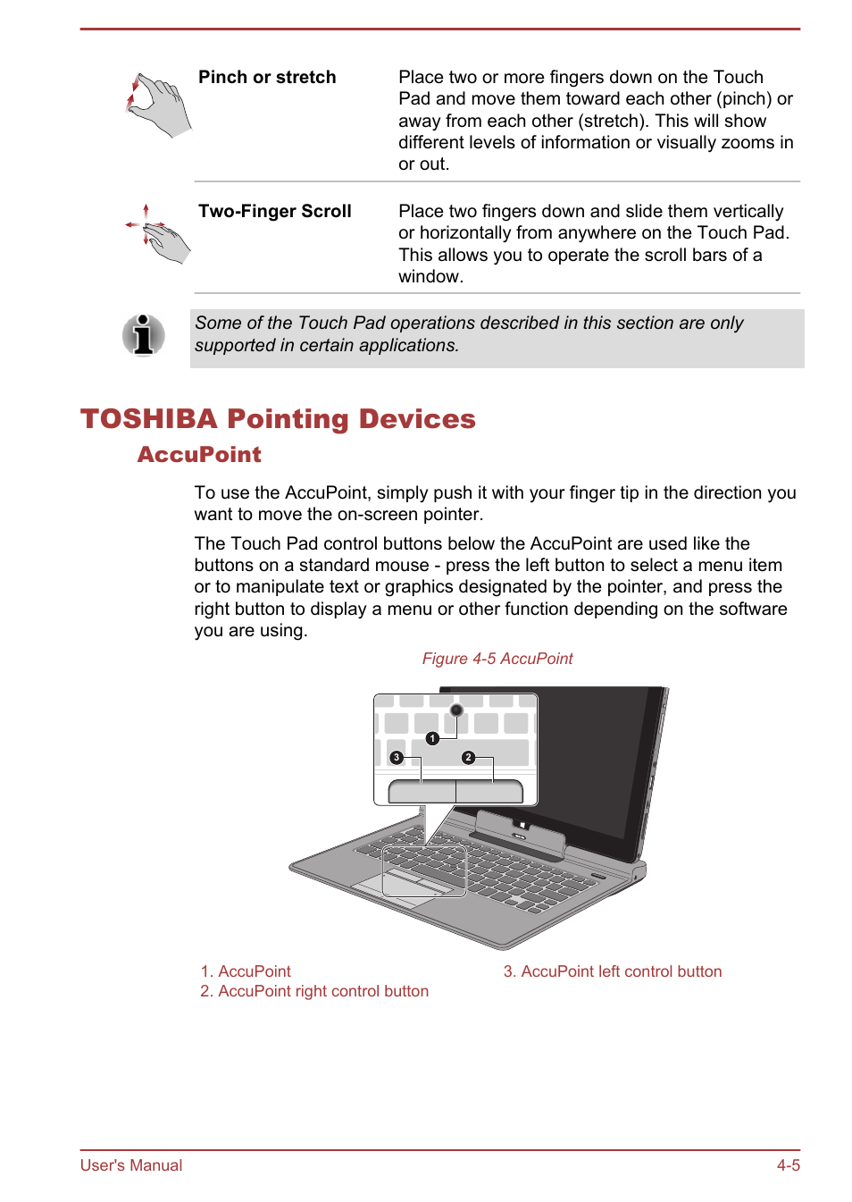 Toshiba pointing devices, Accupoint, Toshiba pointing devices -5 | Toshiba Portege Z10T-A User Manual | Page 57 / 139