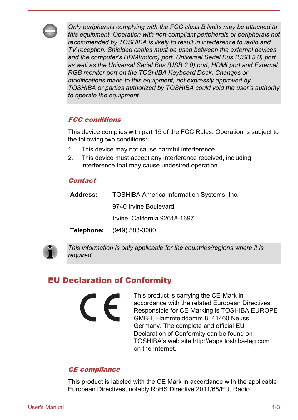 Eu declaration of conformity | Toshiba Portege Z10T-A User Manual | Page 6 / 139