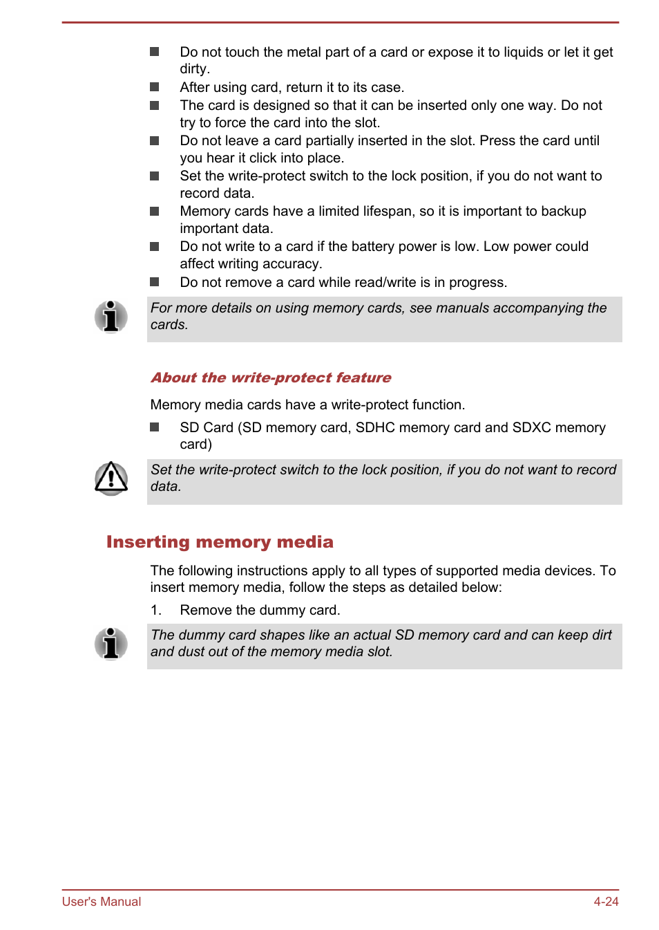 Inserting memory media | Toshiba Portege Z10T-A User Manual | Page 76 / 139