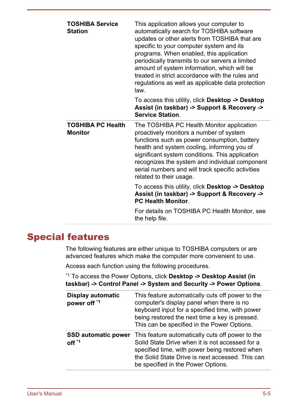 Special features, Special features -5 | Toshiba Portege Z10T-A User Manual | Page 89 / 139