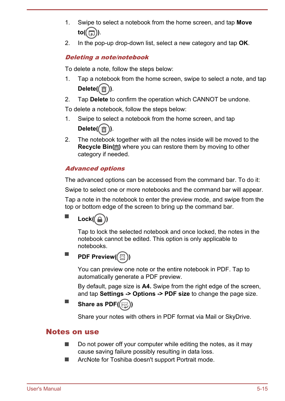 Notes on use | Toshiba Portege Z10T-A User Manual | Page 99 / 139