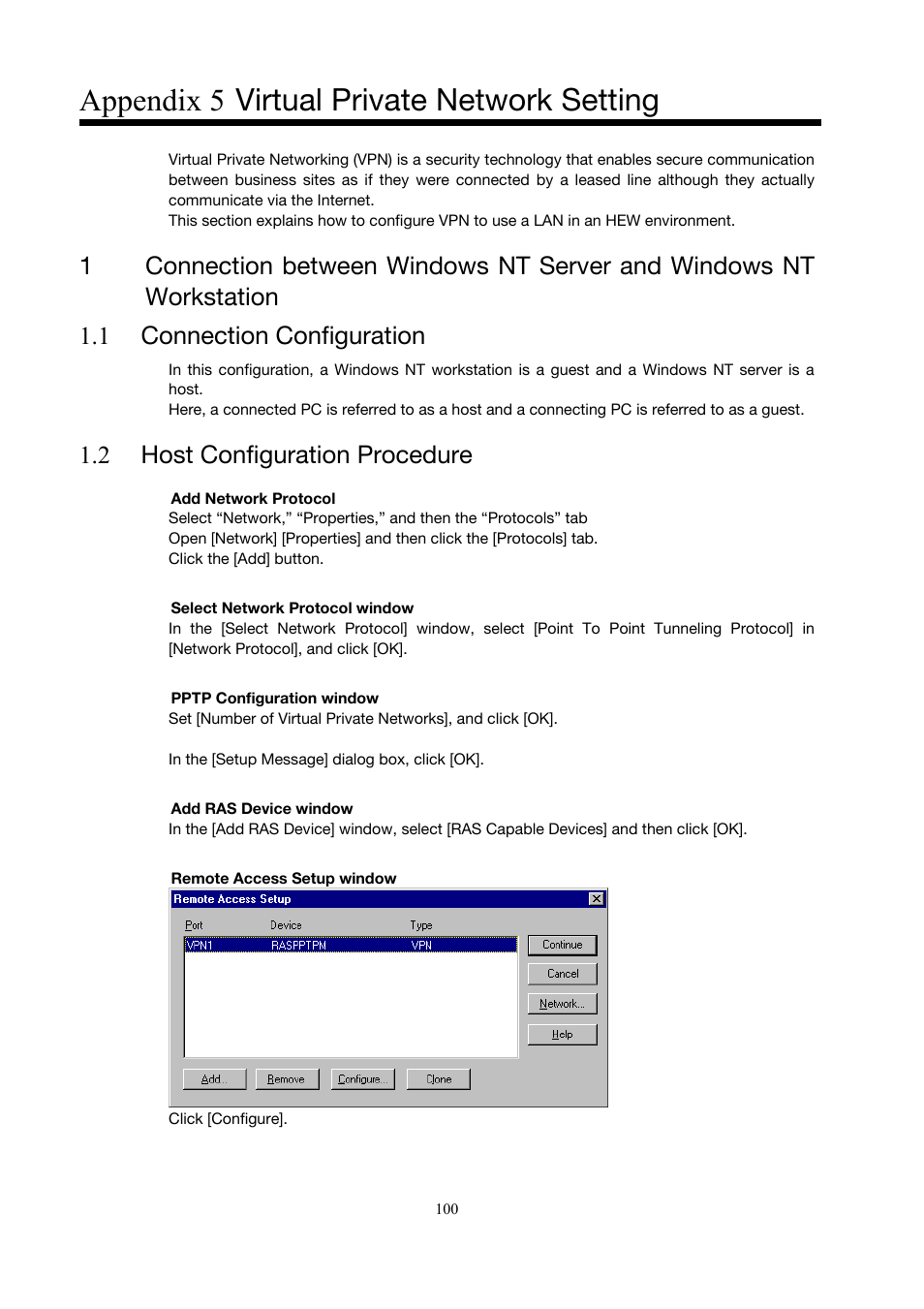 Appendix 5, Virtual private network setting, Append ting | Ix 5 virtual private network set, 2 host configuration procedure | Toshiba Magnia 3200 User Manual | Page 110 / 145