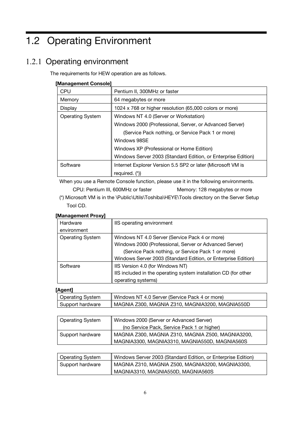 Operating environment, 2 operating environment, 1 operating environment | Toshiba Magnia 3200 User Manual | Page 16 / 145