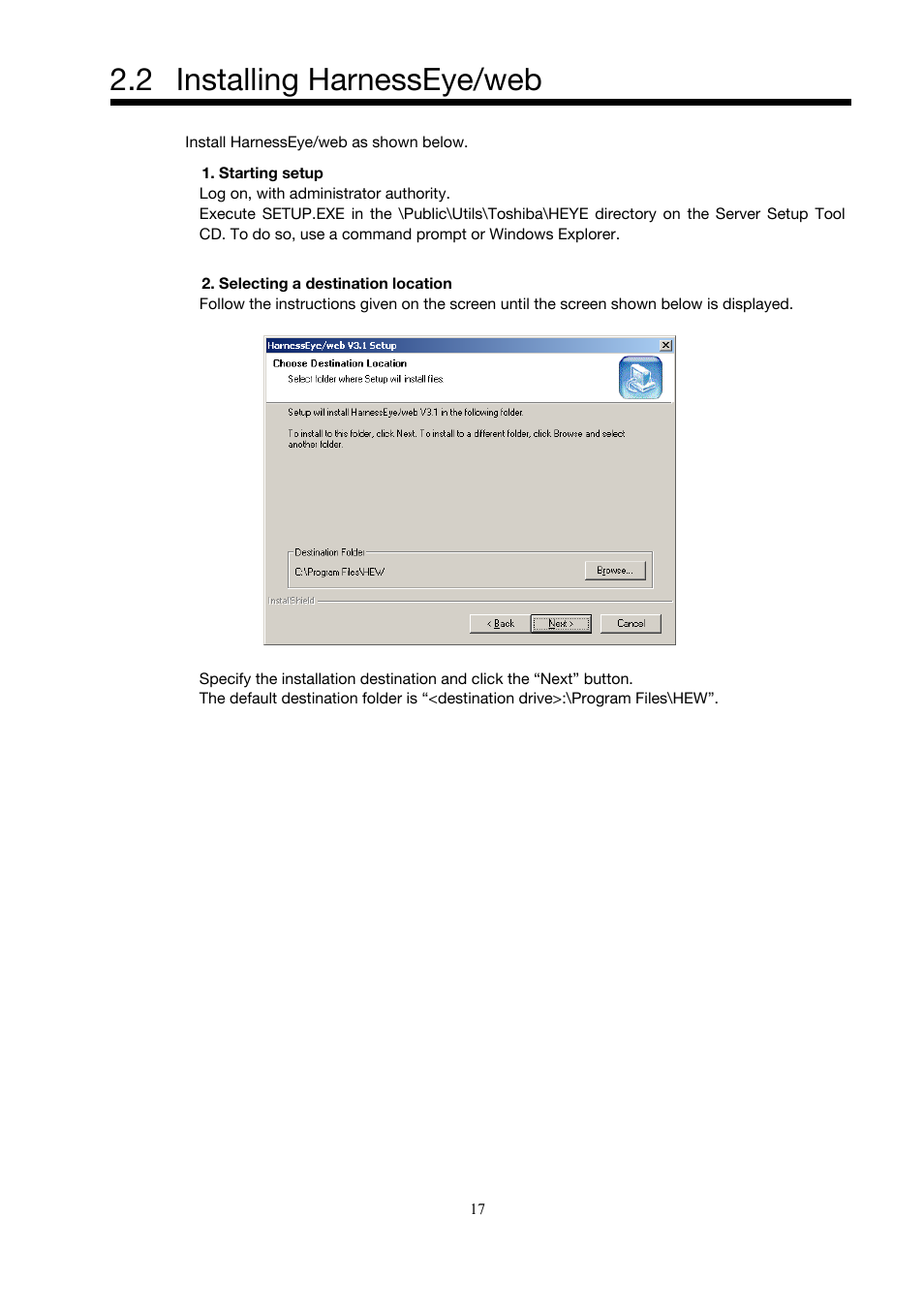 Installing harnesseye/web, 2 installing harnesseye/web | Toshiba Magnia 3200 User Manual | Page 27 / 145