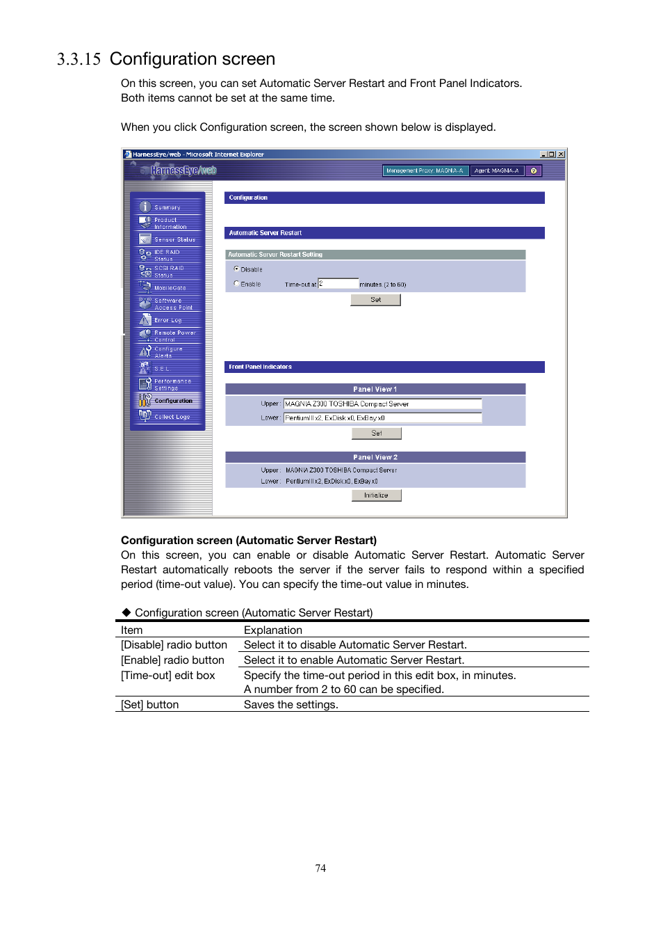 Configuration screen, 15 configuration screen), 15 configuration screen | Toshiba Magnia 3200 User Manual | Page 84 / 145