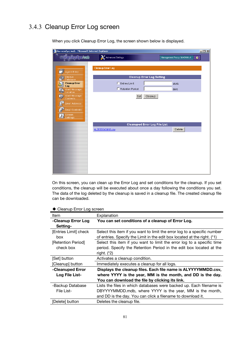 Cleanup error log screen, 3 cleanup error log screen | Toshiba Magnia 3200 User Manual | Page 91 / 145