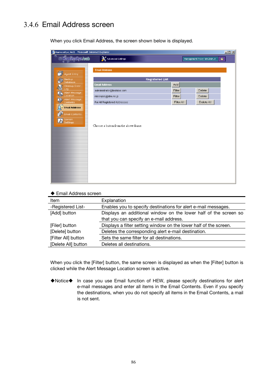 Email address screen, 6 email address screen), 6 email address screen | Toshiba Magnia 3200 User Manual | Page 96 / 145