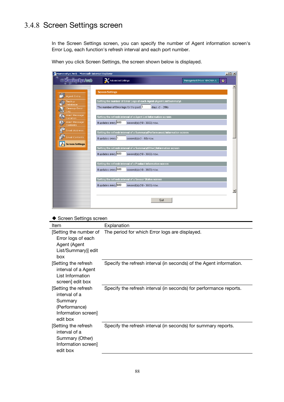 Screen settings screen, 8 screen settings screen), 8 screen settings screen | Toshiba Magnia 3200 User Manual | Page 98 / 145