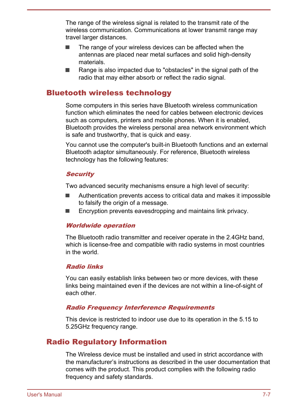 Bluetooth wireless technology, Radio regulatory information | Toshiba Satellite Pro L70-A User Manual | Page 128 / 140