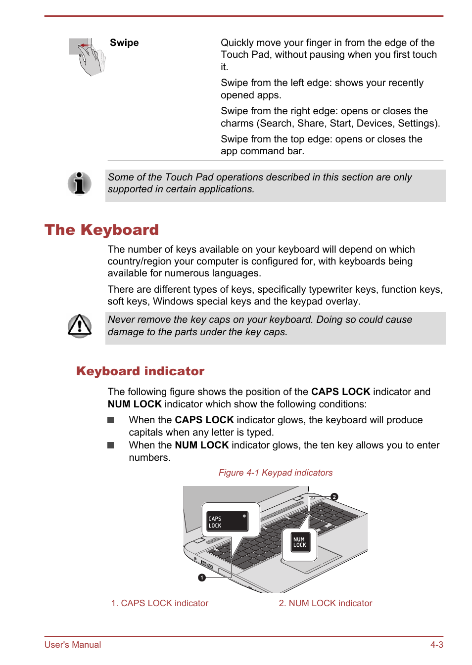 The keyboard, Keyboard indicator, The keyboard -3 | Toshiba Satellite Pro L70-A User Manual | Page 48 / 140