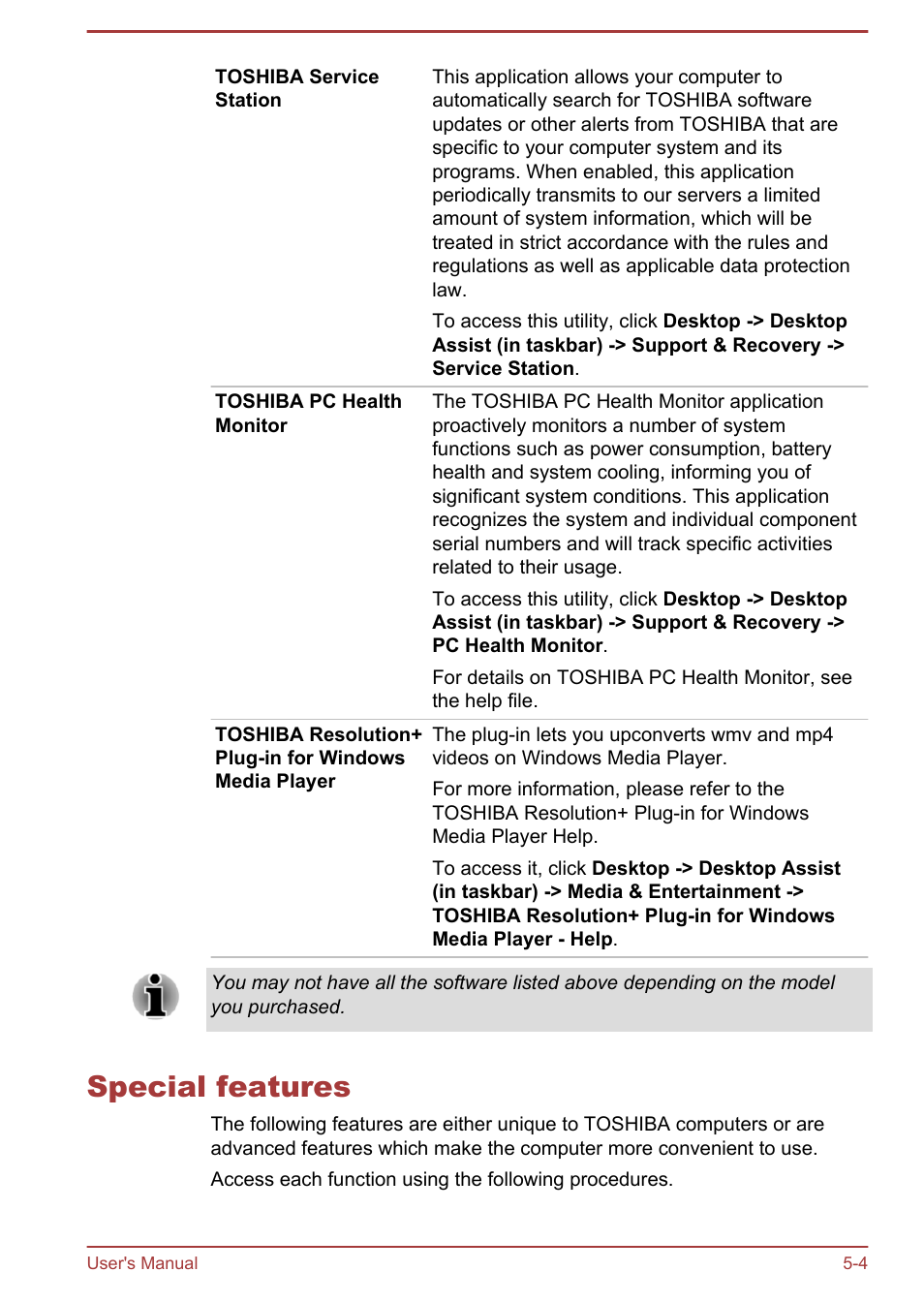 Special features, Special features -4 | Toshiba Satellite Pro L70-A User Manual | Page 92 / 140