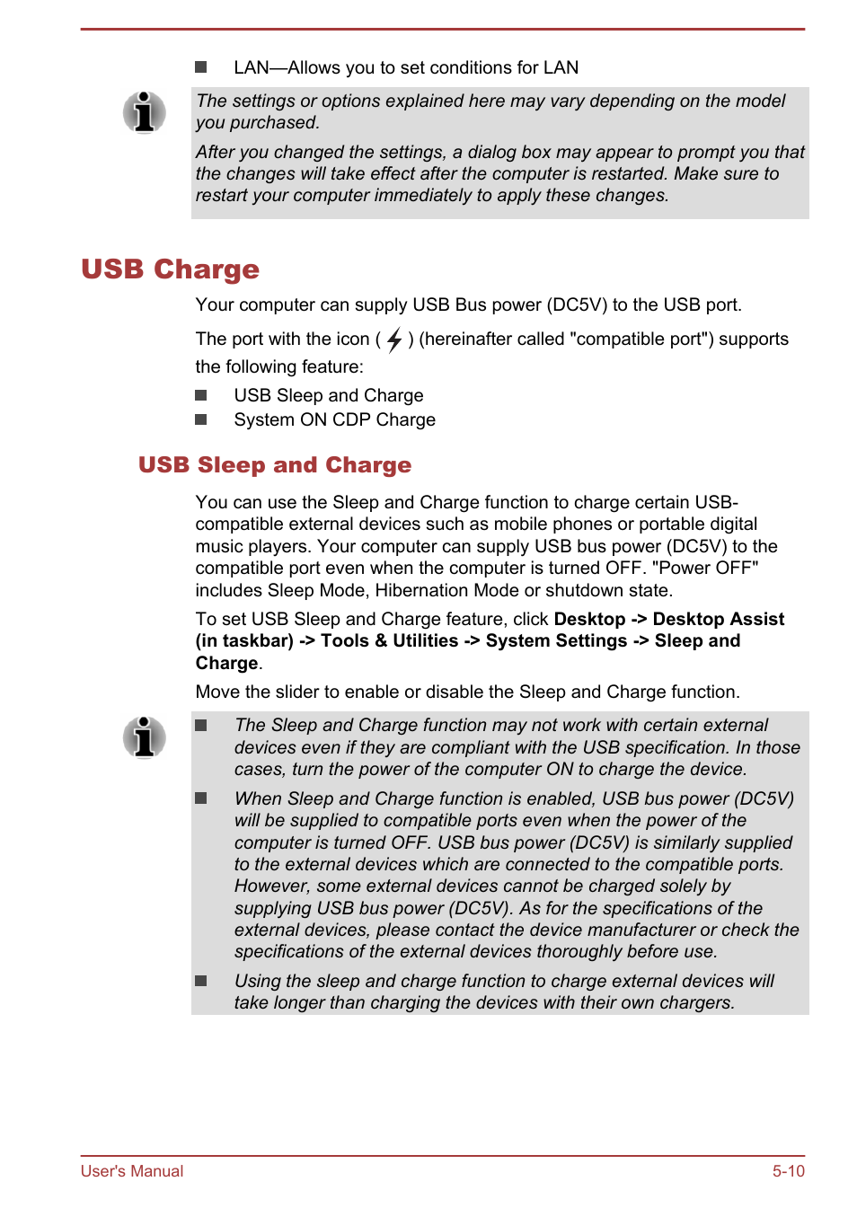 Usb charge, Usb sleep and charge, Usb charge -10 | Sleep and charge | Toshiba Satellite Pro L70-A User Manual | Page 98 / 140
