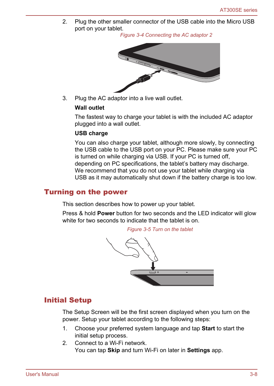 Turning on the power, Initial setup | Toshiba AT300SE-B User Manual | Page 21 / 80