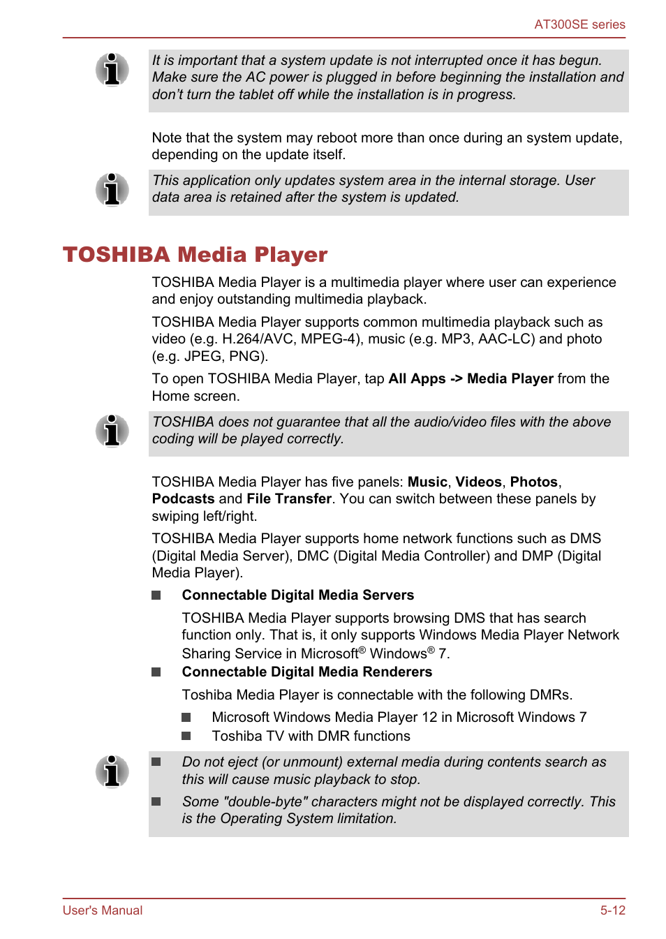 Toshiba media player, Toshiba media player -12, Toshiba | Media player, In this chapter | Toshiba AT300SE-B User Manual | Page 45 / 80