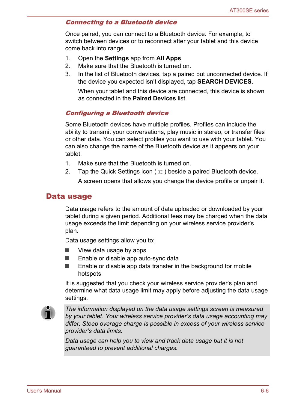 Data usage | Toshiba AT300SE-B User Manual | Page 54 / 80