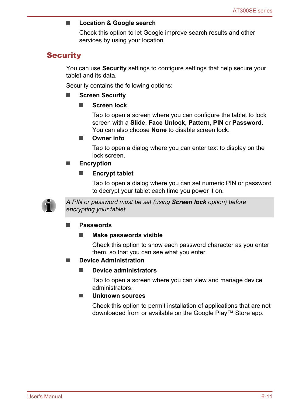 Security | Toshiba AT300SE-B User Manual | Page 59 / 80