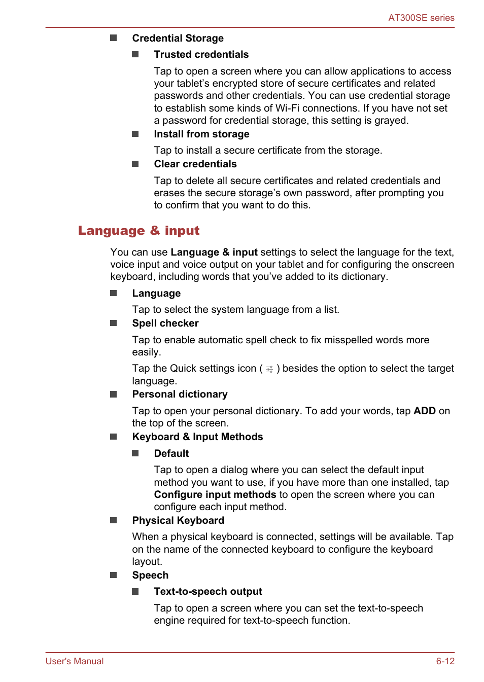 Language & input | Toshiba AT300SE-B User Manual | Page 60 / 80